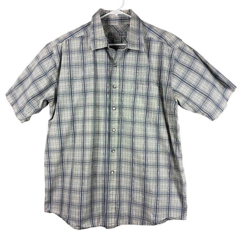 Vintage Quiksilver Edition Mens Gray Plaid Short Sleeve Shirt Size L Pearl Snap